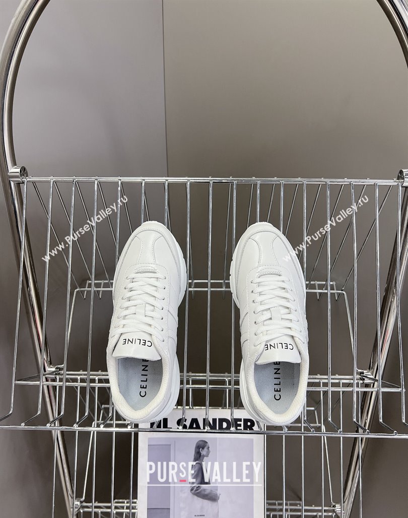 Celine Runner CR-02 Low Lace-up Sneakers in White Calfskin with Letter C White 2024 (MD-240322023)