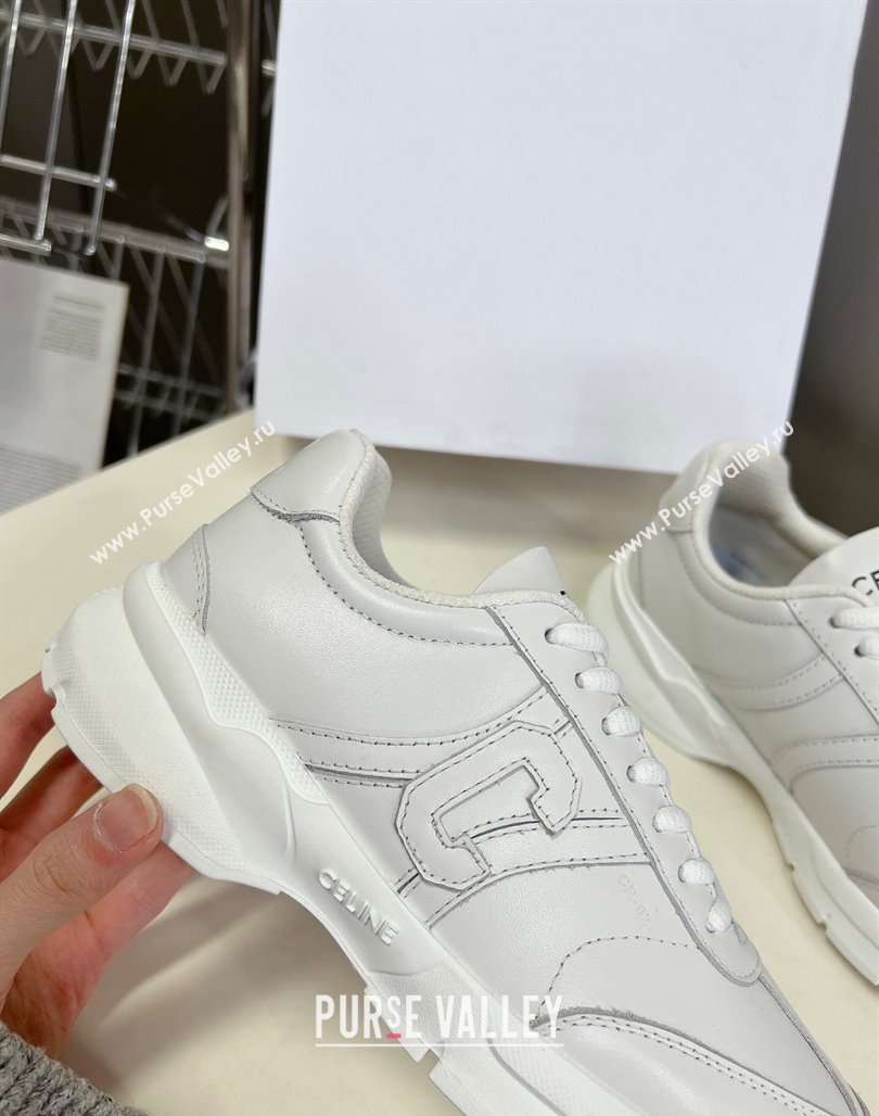 Celine Runner CR-02 Low Lace-up Sneakers in White Calfskin with Letter C White 2024 (MD-240322023)