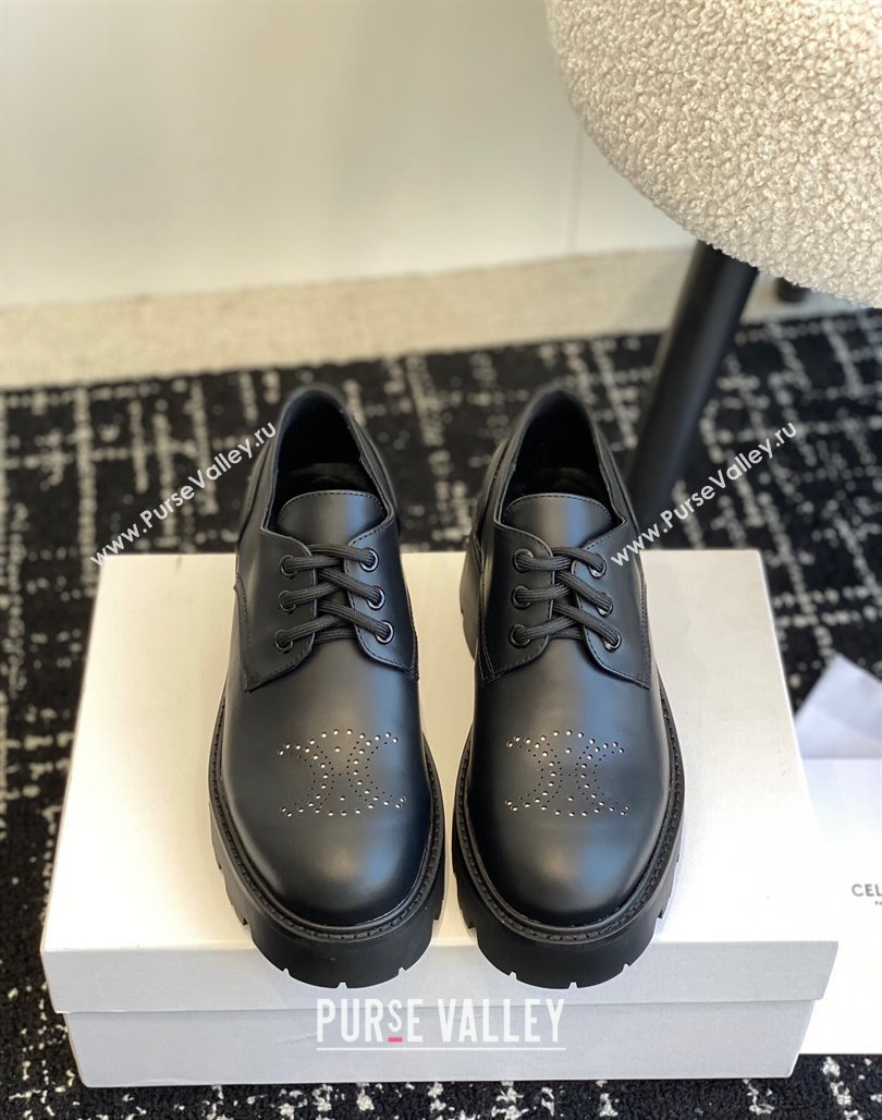 Celine Rangers Derby Loafers with Perforated Triomphe in Polished Calfskin Black 2024 (SS-240322024)