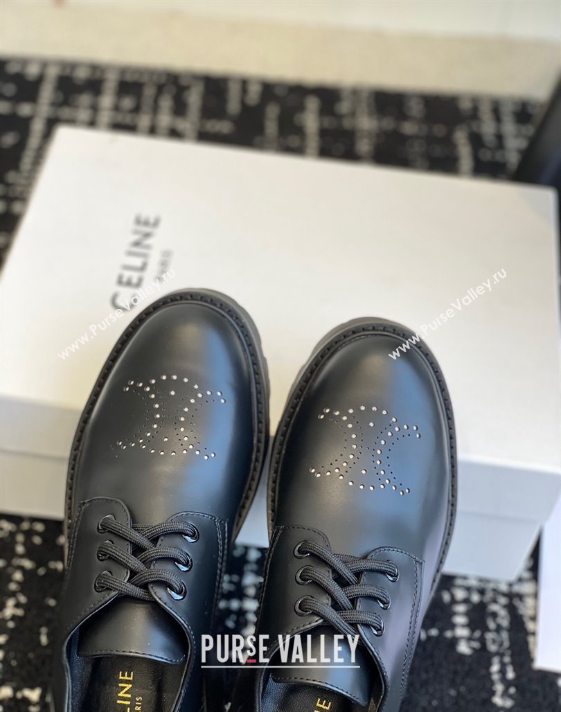 Celine Rangers Derby Loafers with Perforated Triomphe in Polished Calfskin Black 2024 (SS-240322024)