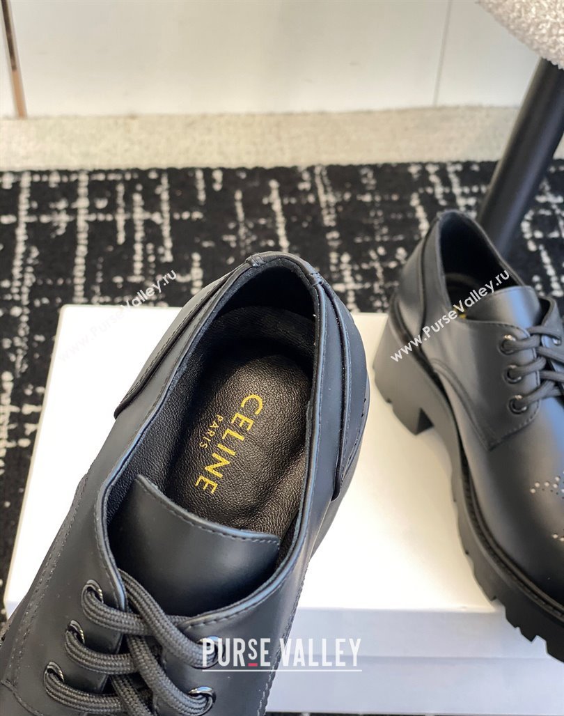 Celine Rangers Derby Loafers with Perforated Triomphe in Polished Calfskin Black 2024 (SS-240322024)