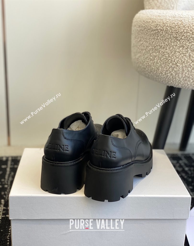 Celine Rangers Derby Loafers with Perforated Triomphe in Polished Calfskin Black 2024 (SS-240322024)