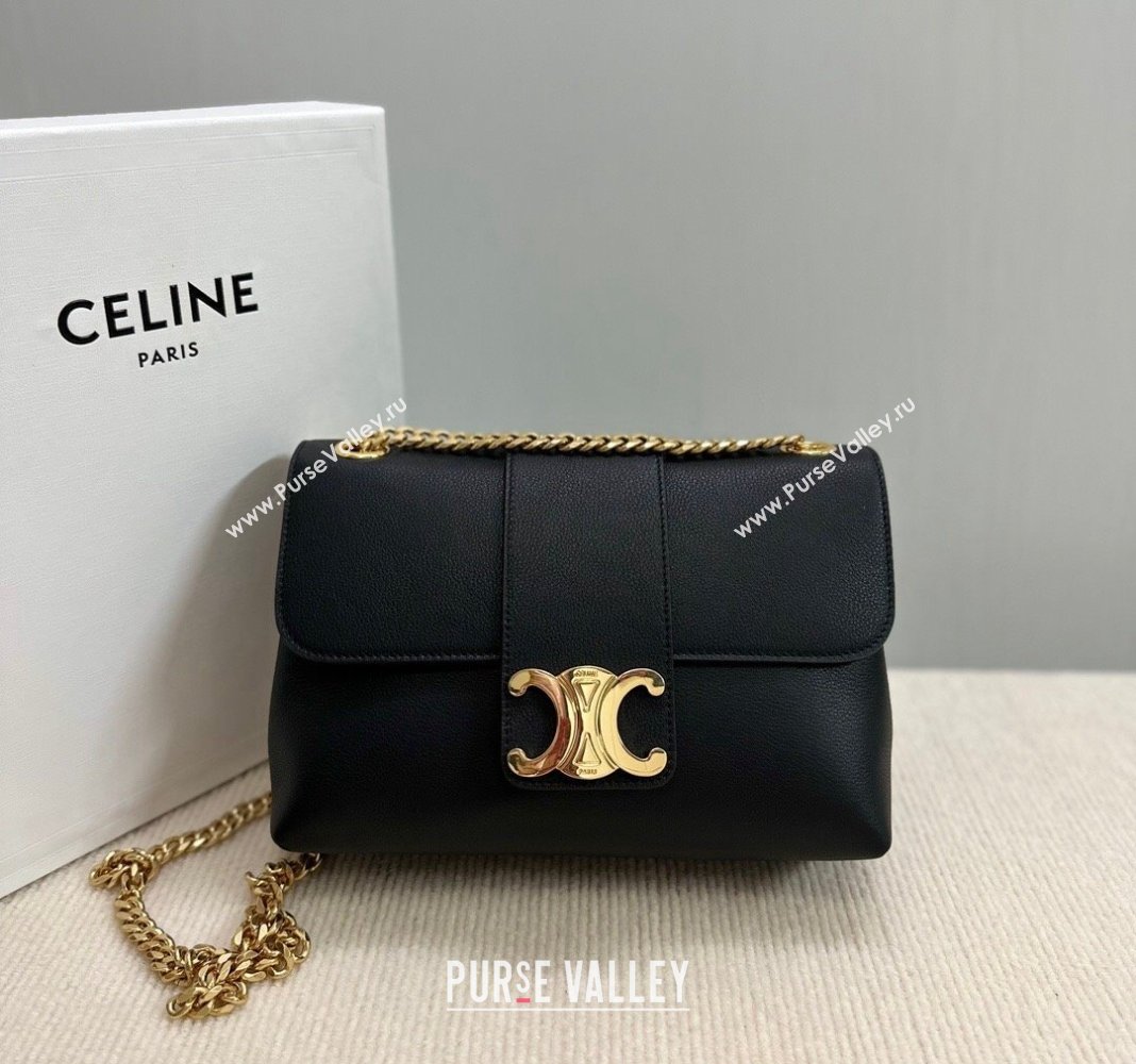 Celine Medium Victoire Shoulder Bag in Supple Calfskin Black/Gold 2024 115853 (BL-240415037)