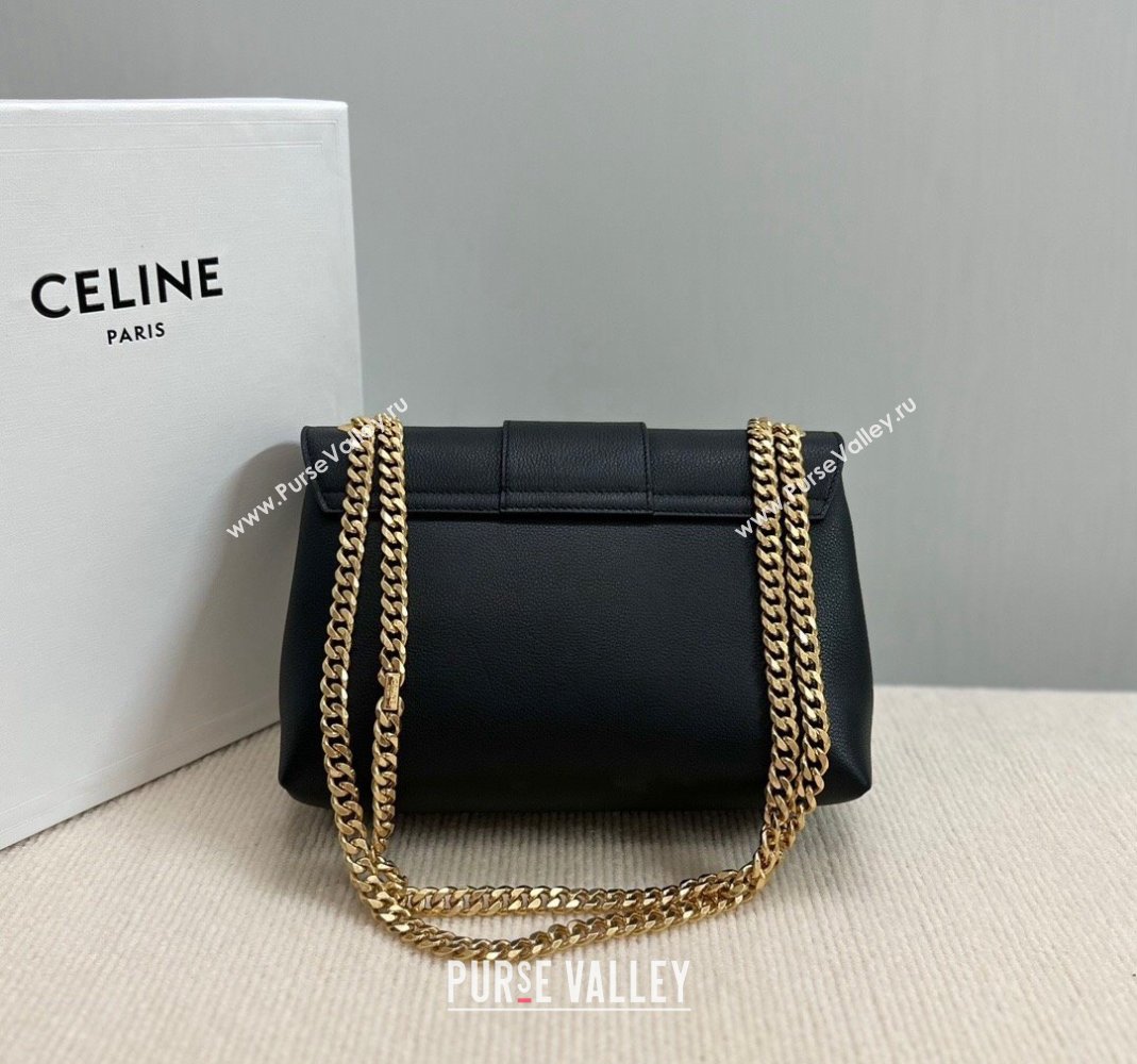 Celine Medium Victoire Shoulder Bag in Supple Calfskin Black/Gold 2024 115853 (BL-240415037)