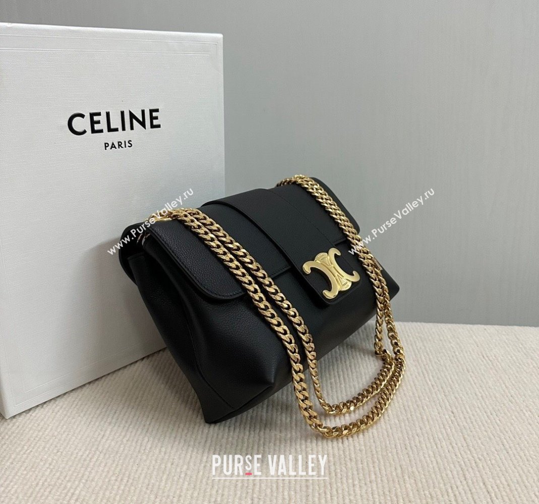 Celine Medium Victoire Shoulder Bag in Supple Calfskin Black/Gold 2024 115853 (BL-240415037)