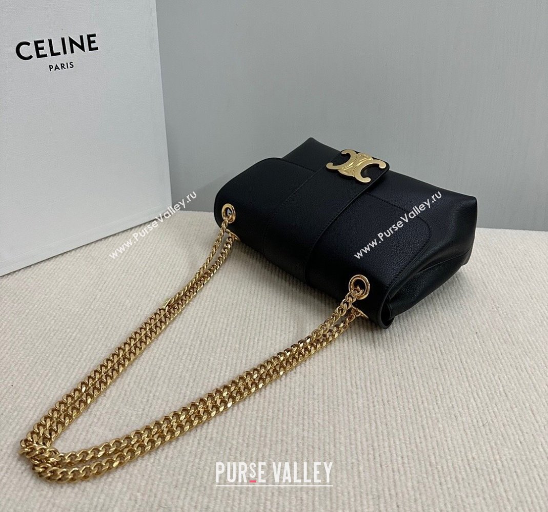 Celine Medium Victoire Shoulder Bag in Supple Calfskin Black/Gold 2024 115853 (BL-240415037)