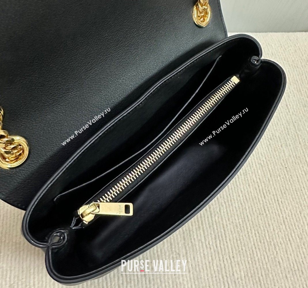 Celine Medium Victoire Shoulder Bag in Supple Calfskin Black/Gold 2024 115853 (BL-240415037)