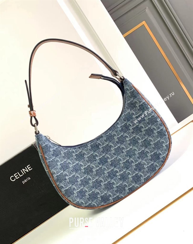 Celine Ava Hobo bag in Triomphe Denim 193952 Blue 2024 (SSZ-240415033)