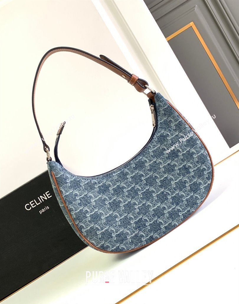 Celine Ava Hobo bag in Triomphe Denim 193952 Blue 2024 (SSZ-240415033)