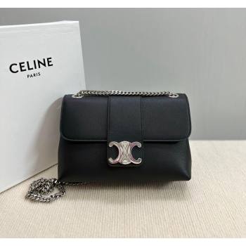 Celine Medium Victoire Shoulder Bag in Supple Calfskin Black/Silver 2024 115853 (BL-240415035)