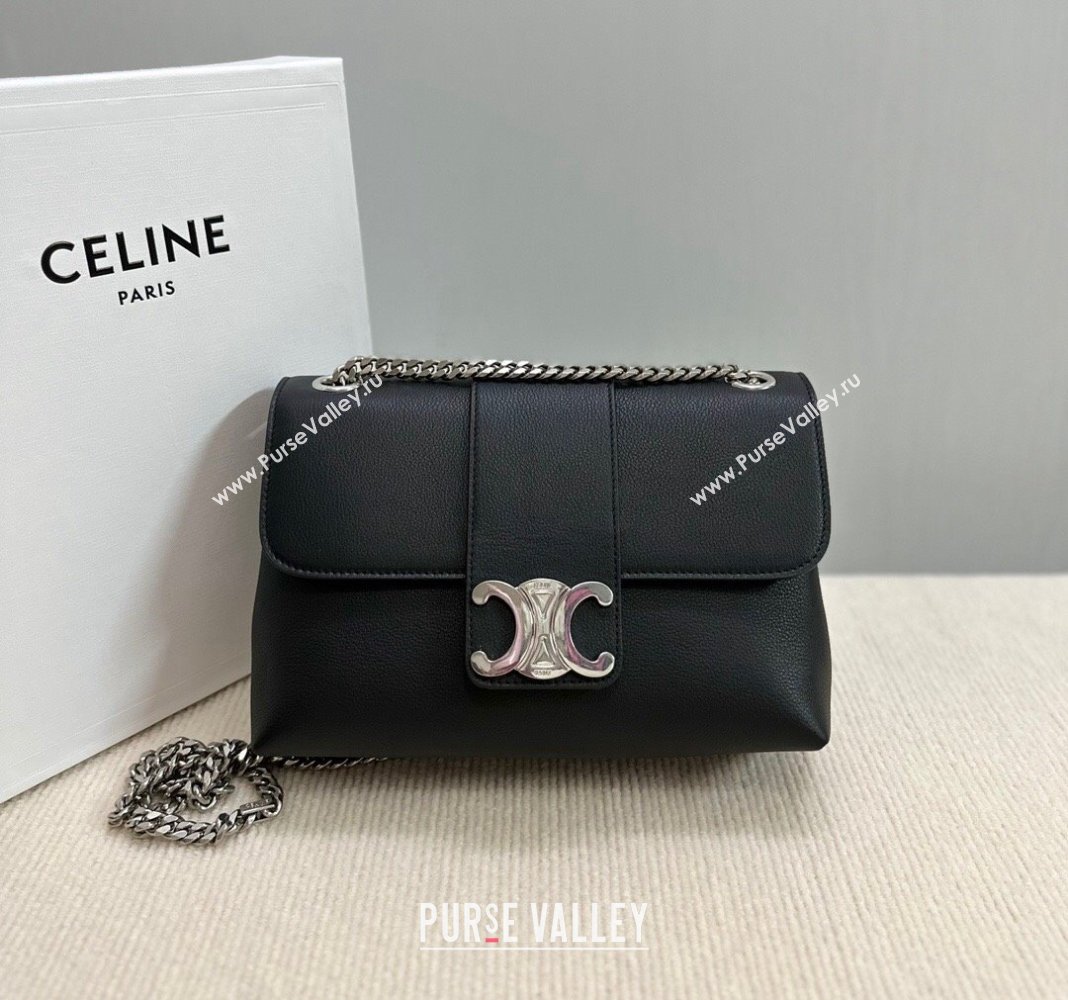 Celine Medium Victoire Shoulder Bag in Supple Calfskin Black/Silver 2024 115853 (BL-240415035)