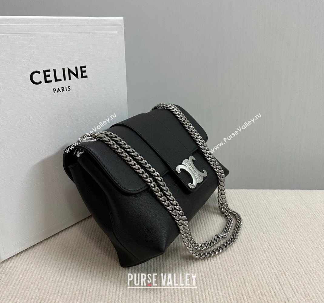 Celine Medium Victoire Shoulder Bag in Supple Calfskin Black/Silver 2024 115853 (BL-240415035)