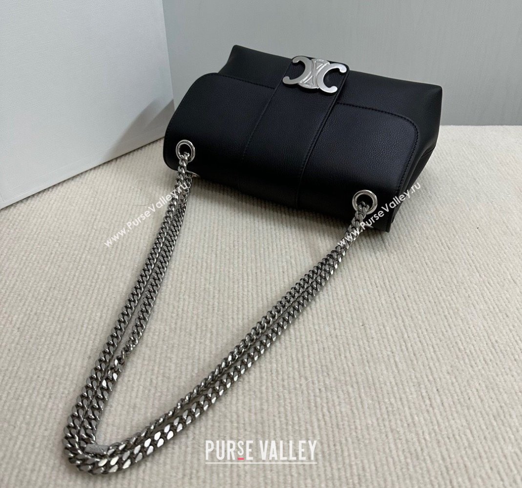 Celine Medium Victoire Shoulder Bag in Supple Calfskin Black/Silver 2024 115853 (BL-240415035)