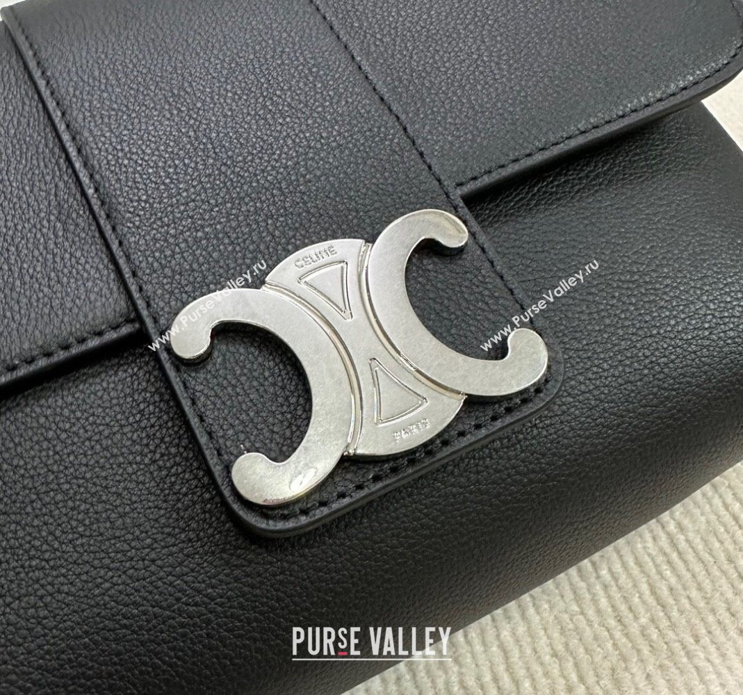 Celine Medium Victoire Shoulder Bag in Supple Calfskin Black/Silver 2024 115853 (BL-240415035)