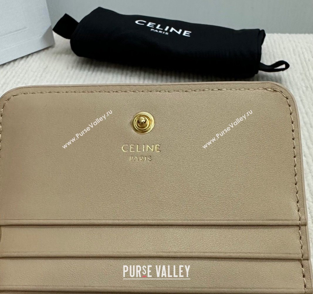 Celine Triomphe Compact Wallet in Shiny Calfskin Beige 2024 10K623 (BL-240522060)