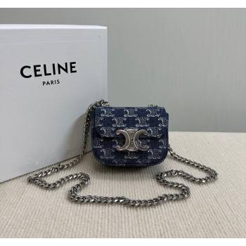 Celine Mini Chain Claude Bag in Triomphe Blue Denim 10L843 2024 (BL-240522080)