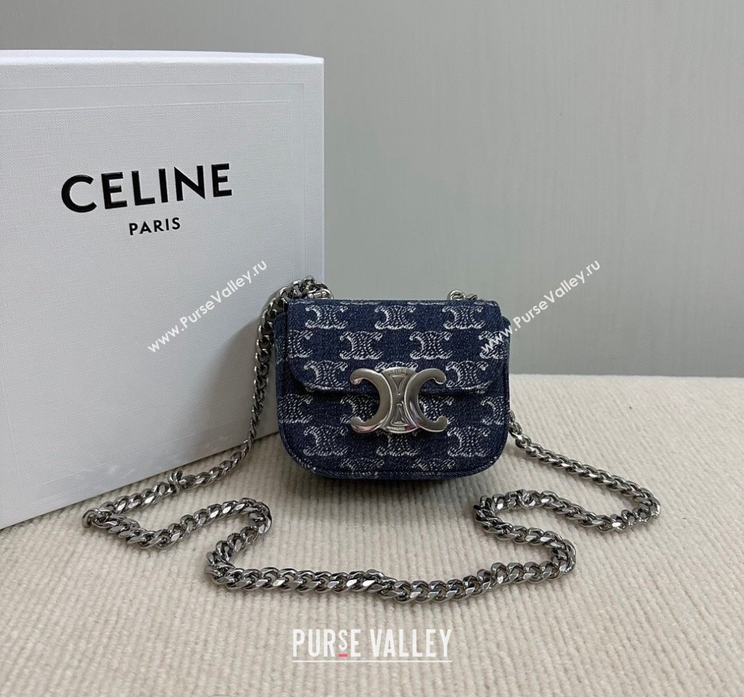 Celine Mini Chain Claude Bag in Triomphe Blue Denim 10L843 2024 (BL-240522080)