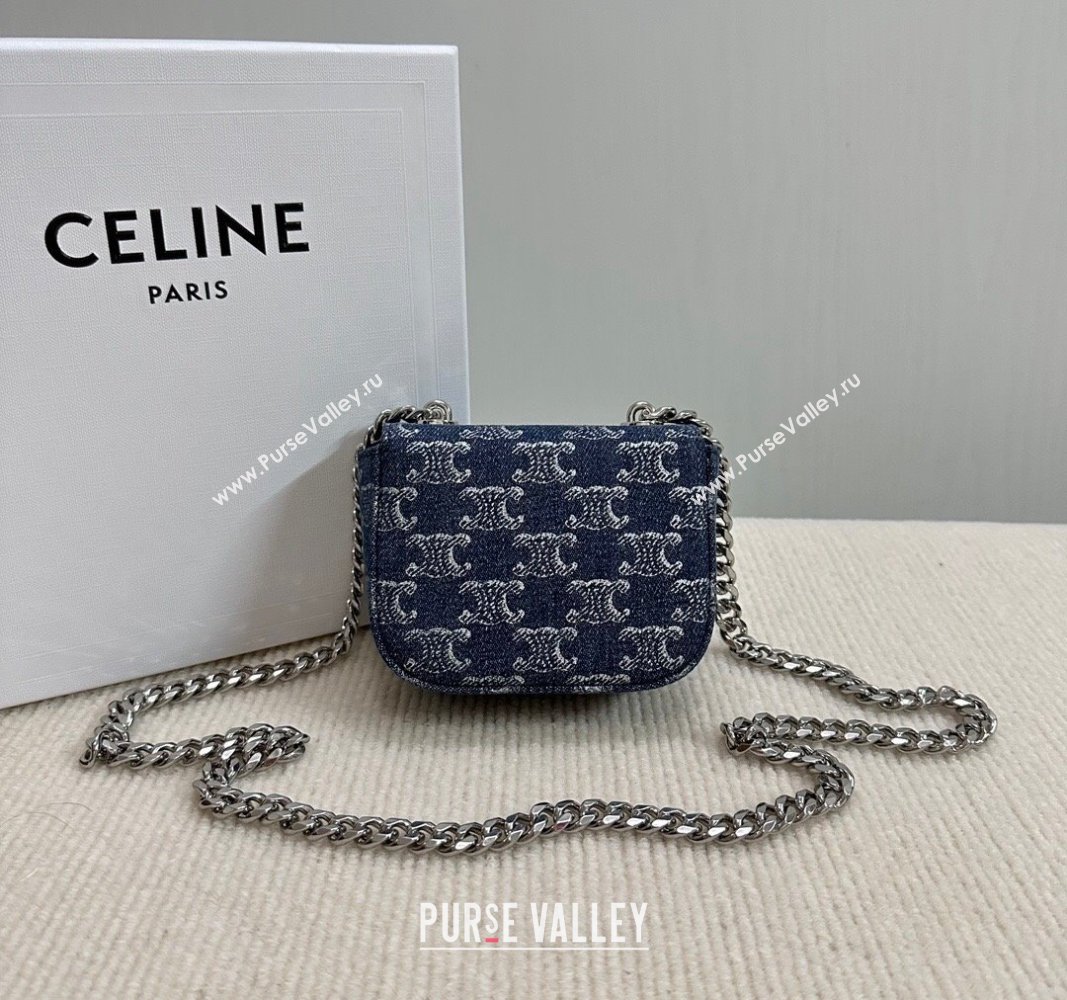 Celine Mini Chain Claude Bag in Triomphe Blue Denim 10L843 2024 (BL-240522080)