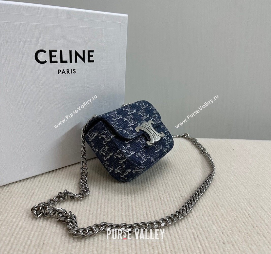 Celine Mini Chain Claude Bag in Triomphe Blue Denim 10L843 2024 (BL-240522080)