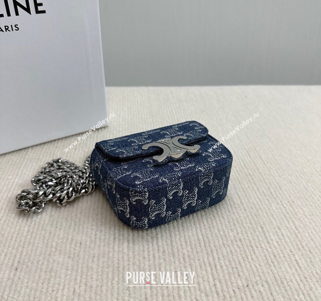 Celine Mini Chain Claude Bag in Triomphe Blue Denim 10L843 2024 (BL-240522080)