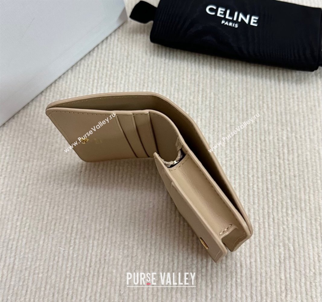 Celine Triomphe Compact Wallet in Shiny Calfskin Beige 2024 10K623 (BL-240522060)