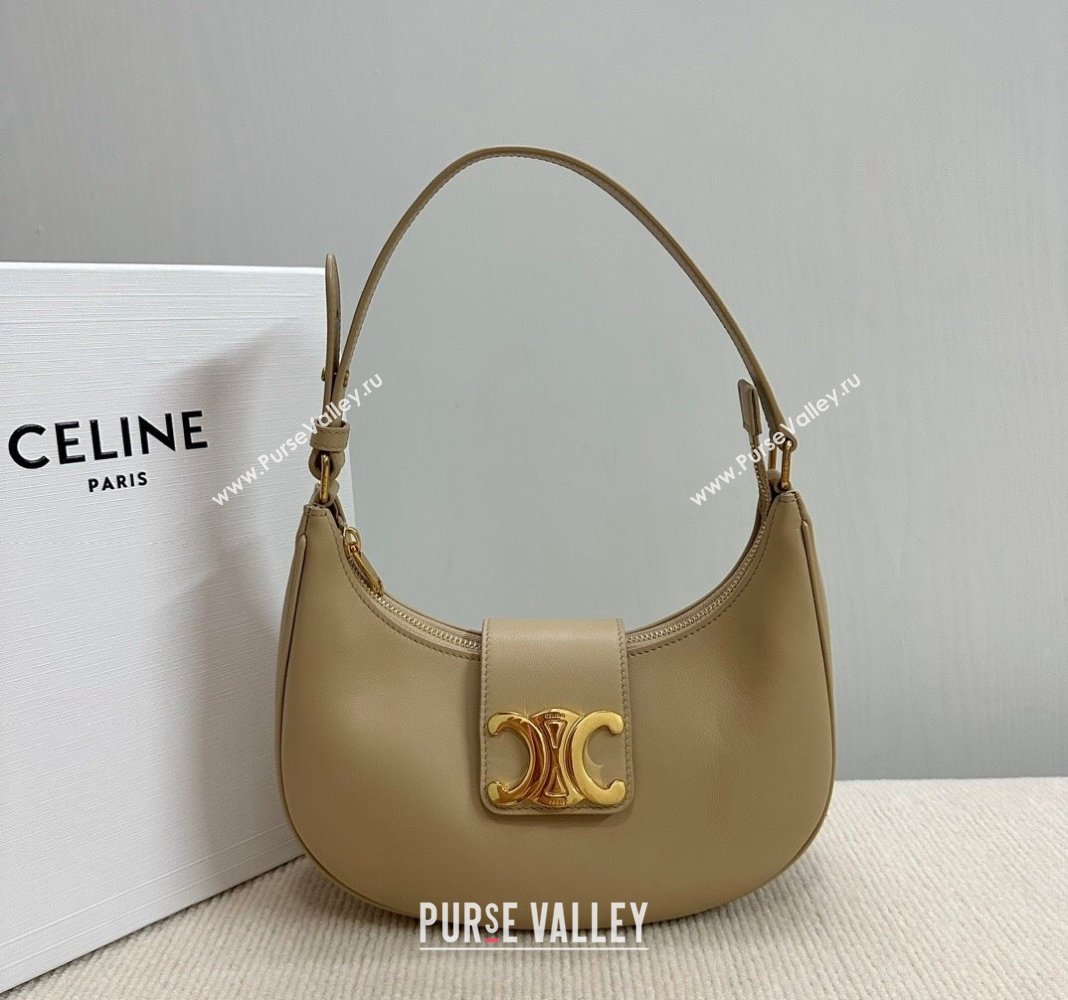 Celine Ava Triomphe Soft Hobo bag in Smooth Calfskin Beige 2024 114493 (BL-240522081)