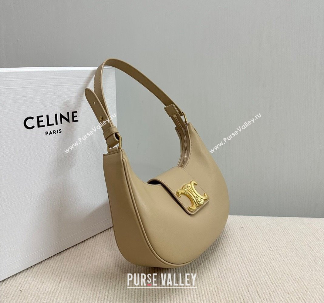 Celine Ava Triomphe Soft Hobo bag in Smooth Calfskin Beige 2024 114493 (BL-240522081)