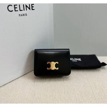 Celine Triomphe Compact Wallet in Shiny Calfskin Black 2024 10K623 (BL-240522061)