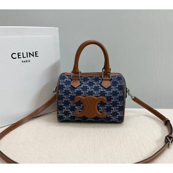 Celine Small Boston Bag in Blue Triomphe Denim and Calfskin 2024 113772 (BL-240522078)
