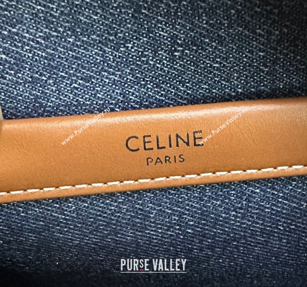 Celine Small Boston Bag in Blue Triomphe Denim and Calfskin 2024 113772 (BL-240522078)