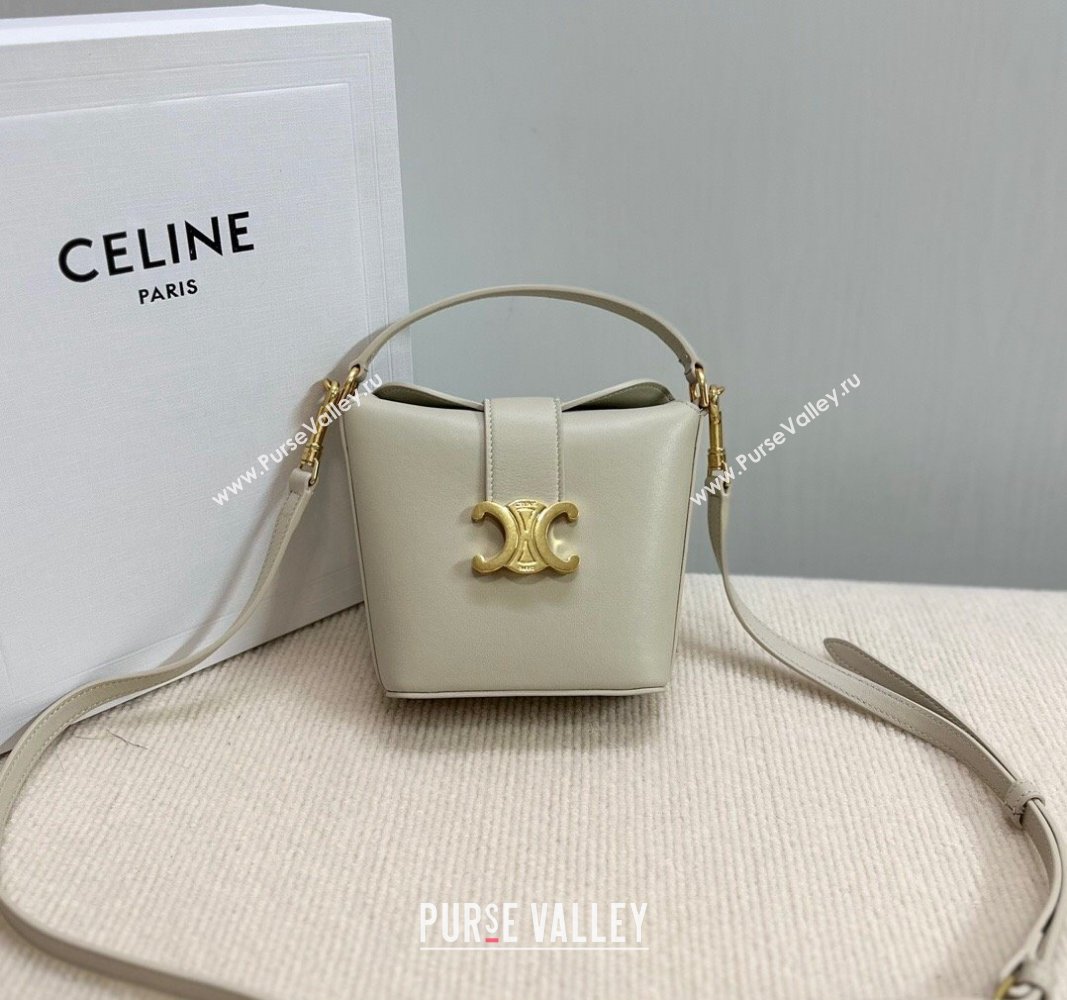 Celine Triomphe Calfskin Mini Bucket bag Light Grey 2024 10K943 (BL-240522082)