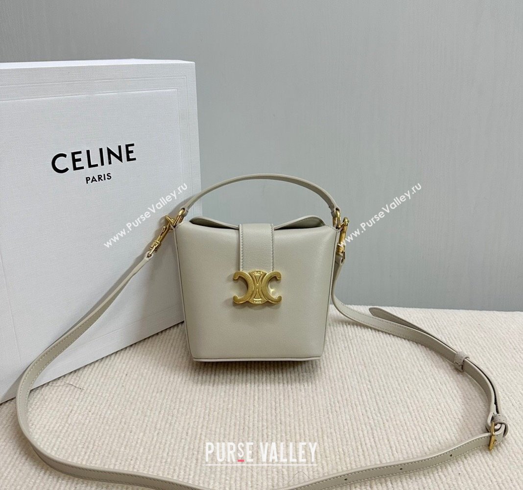 Celine Triomphe Calfskin Mini Bucket bag Light Grey 2024 10K943 (BL-240522082)