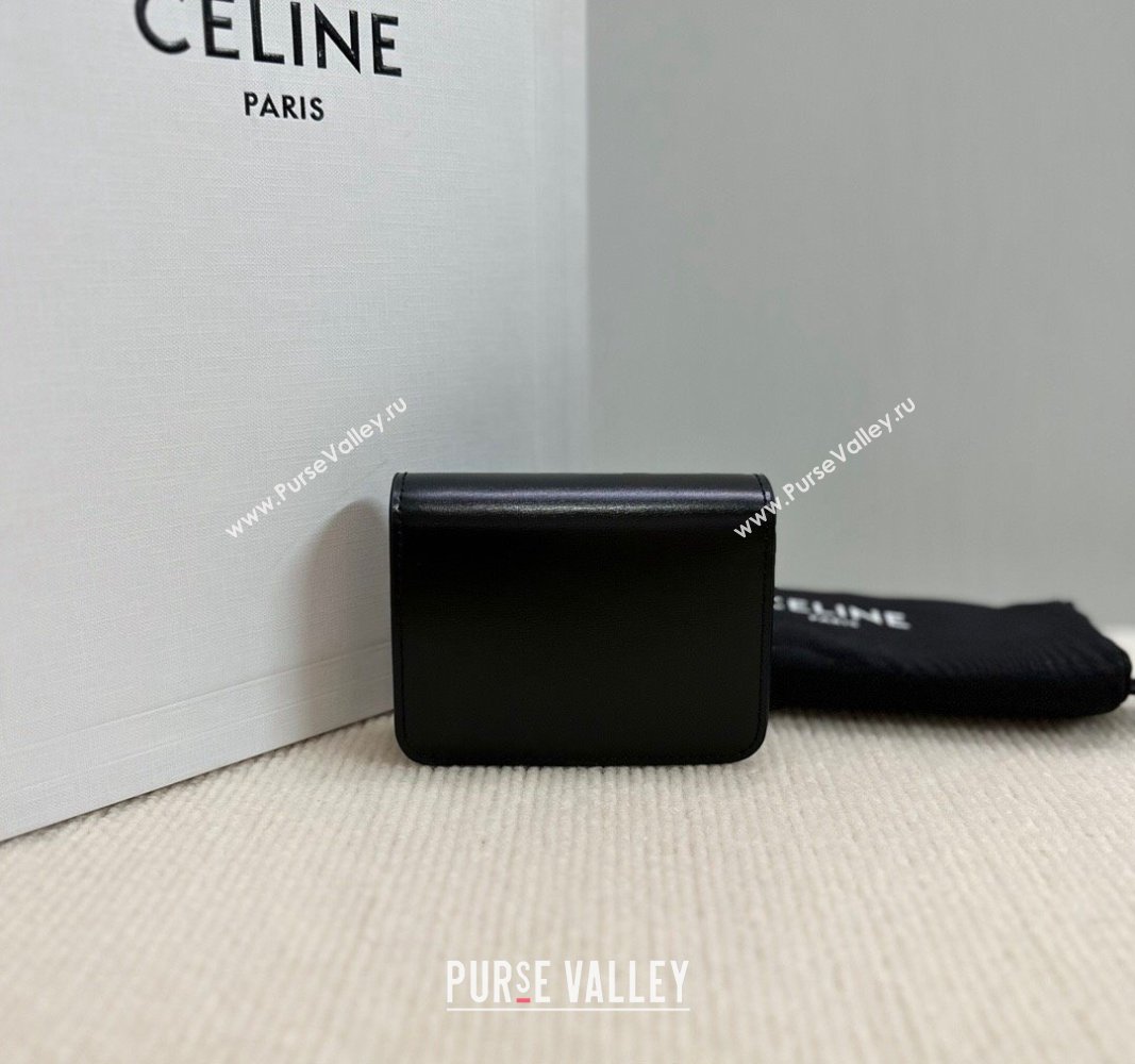 Celine Triomphe Compact Wallet in Shiny Calfskin Black 2024 10K623 (BL-240522061)