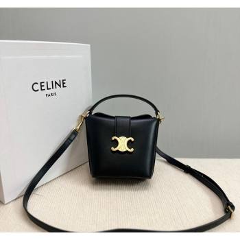 Celine Triomphe Calfskin Mini Bucket bag Black 2024 10K943 (BL-240522083)