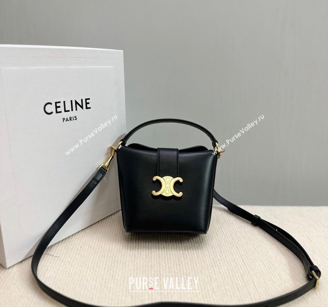 Celine Triomphe Calfskin Mini Bucket bag Black 2024 10K943 (BL-240522083)