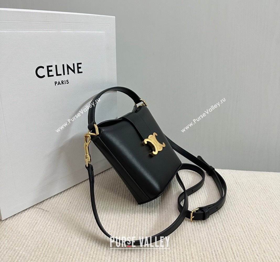 Celine Triomphe Calfskin Mini Bucket bag Black 2024 10K943 (BL-240522083)