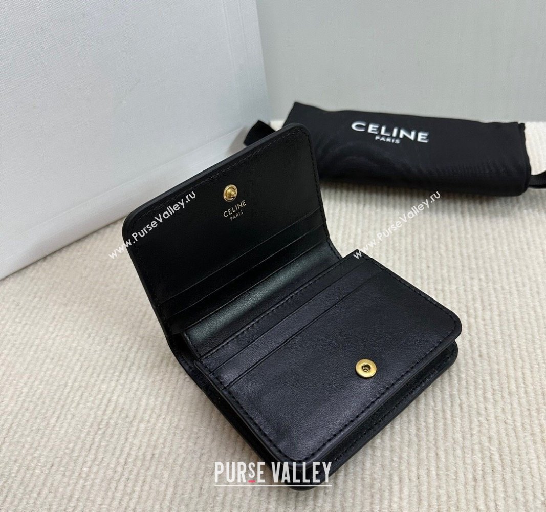 Celine Triomphe Compact Wallet in Shiny Calfskin Black 2024 10K623 (BL-240522061)