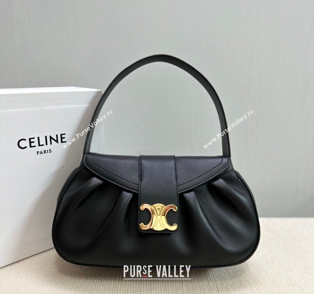 Celine Medium Polly Hobo Bag in Supple Calfskin Black 2024 115633 (BL-240522084)