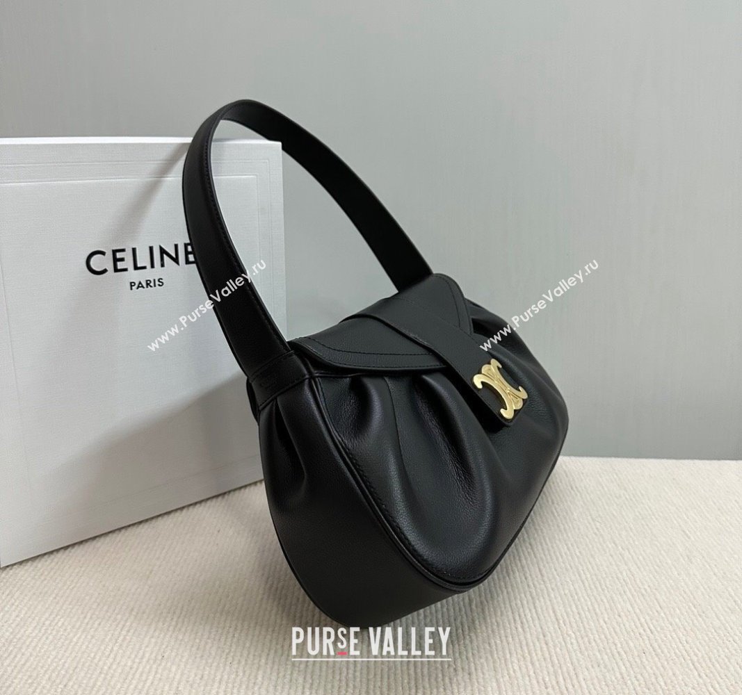 Celine Medium Polly Hobo Bag in Supple Calfskin Black 2024 115633 (BL-240522084)