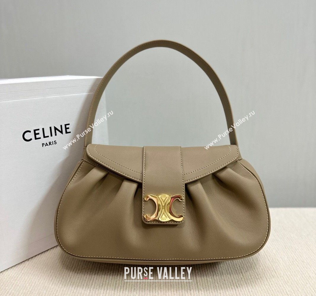 Celine Medium Polly Hobo Bag in Supple Calfskin Sepia Brown 2024 115633 (BL-240522085)