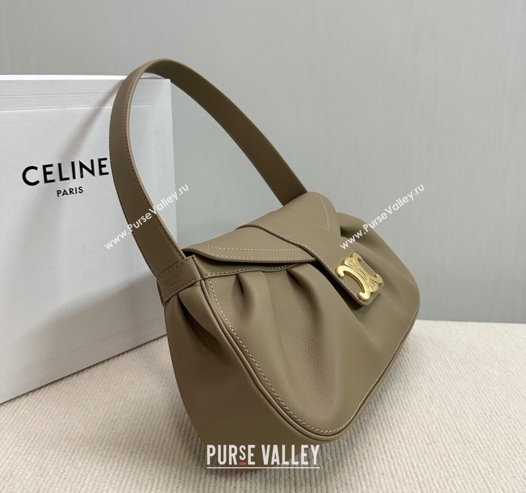 Celine Medium Polly Hobo Bag in Supple Calfskin Sepia Brown 2024 115633 (BL-240522085)