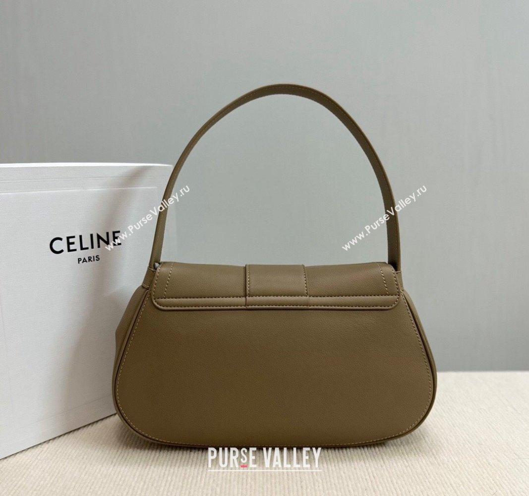 Celine Medium Polly Hobo Bag in Supple Calfskin Sepia Brown 2024 115633 (BL-240522085)