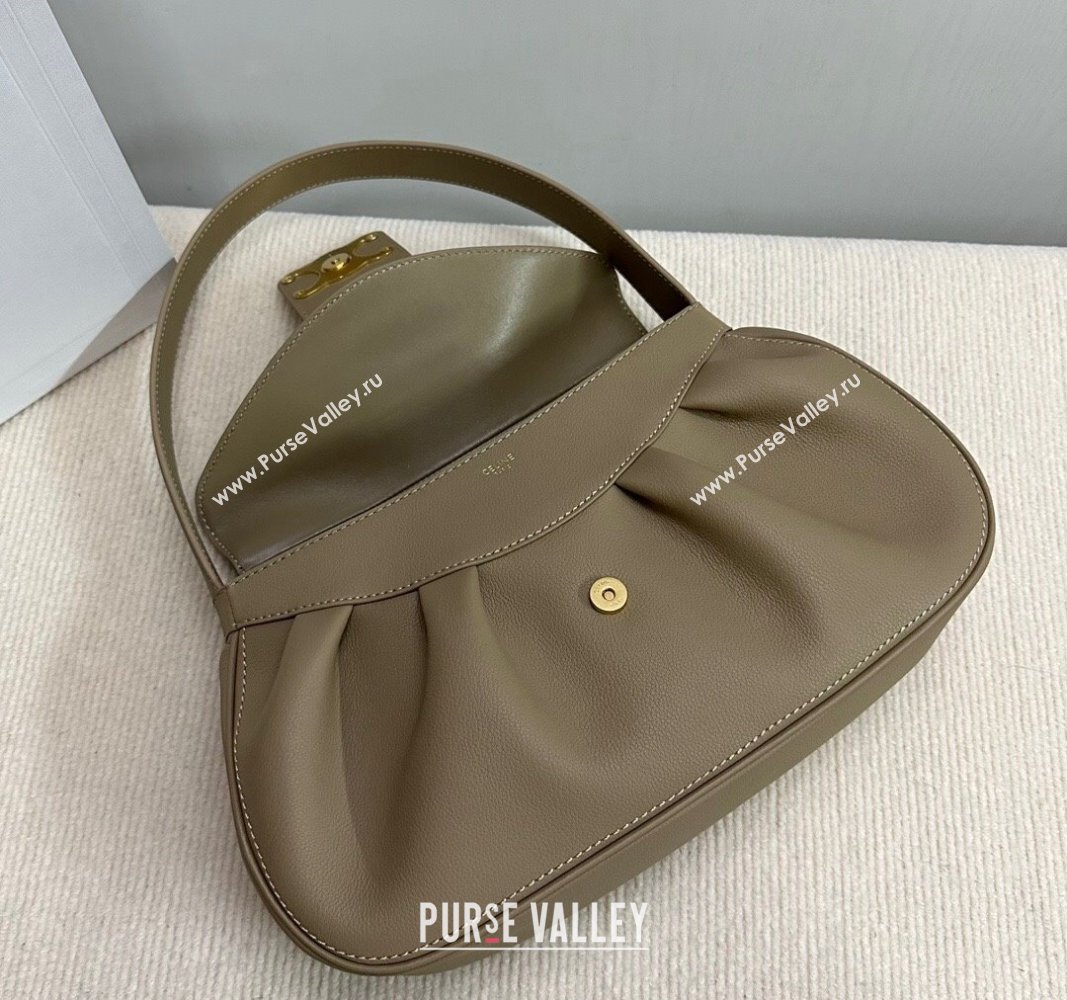 Celine Medium Polly Hobo Bag in Supple Calfskin Sepia Brown 2024 115633 (BL-240522085)