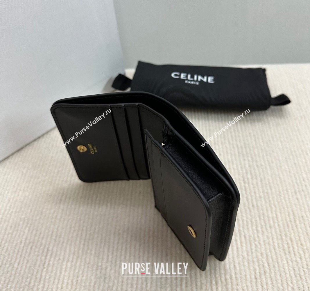 Celine Triomphe Compact Wallet in Shiny Calfskin Black 2024 10K623 (BL-240522061)