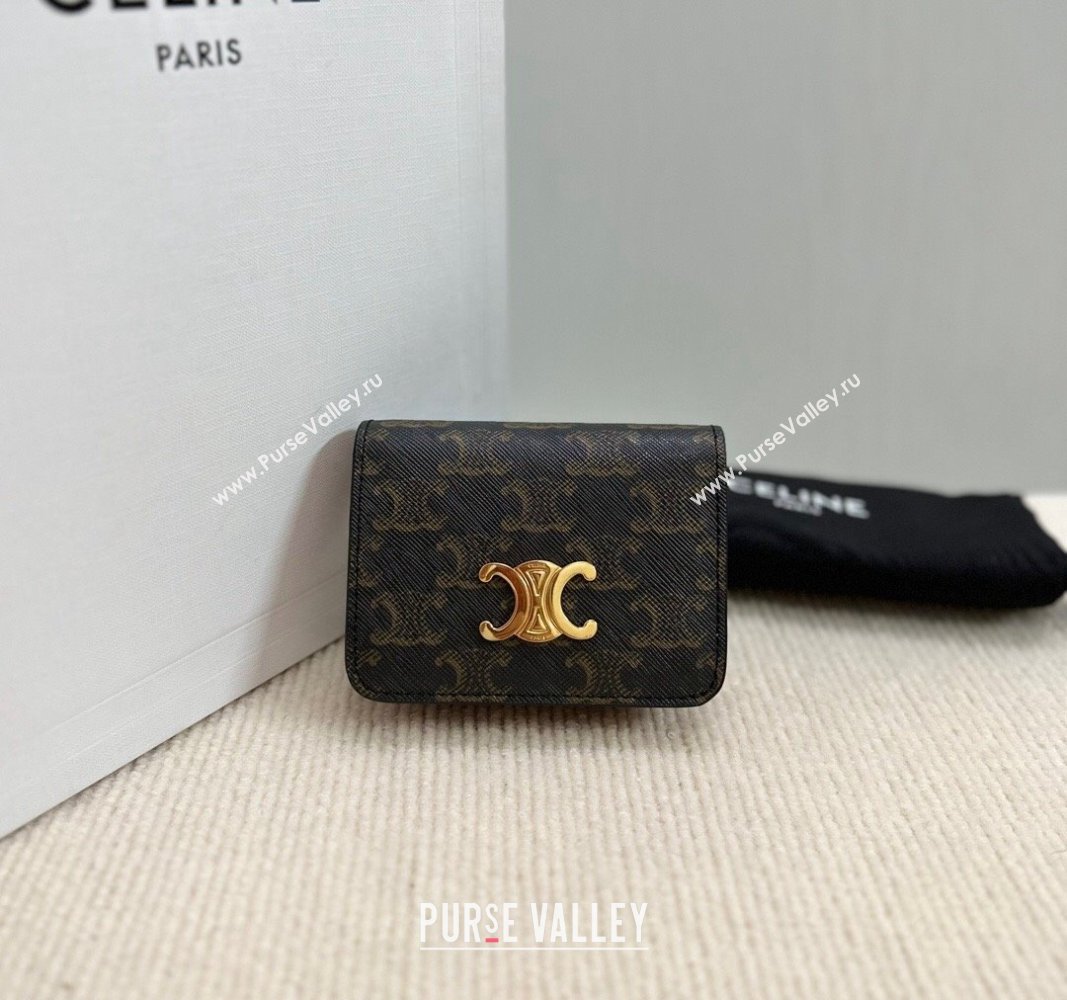 Celine Triomphe Canvas Compact Wallet Brown 2024 10K622 (BL-240522062)