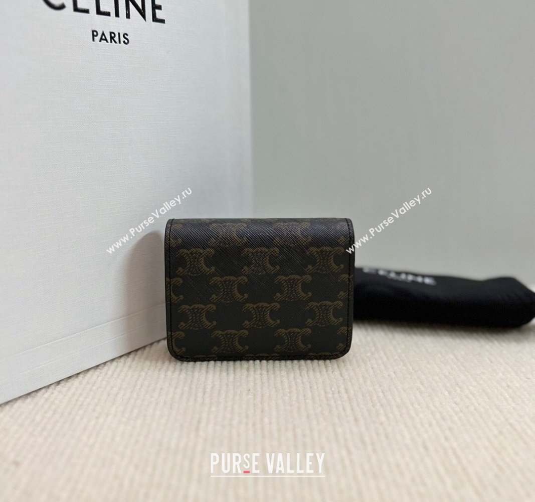 Celine Triomphe Canvas Compact Wallet Brown 2024 10K622 (BL-240522062)