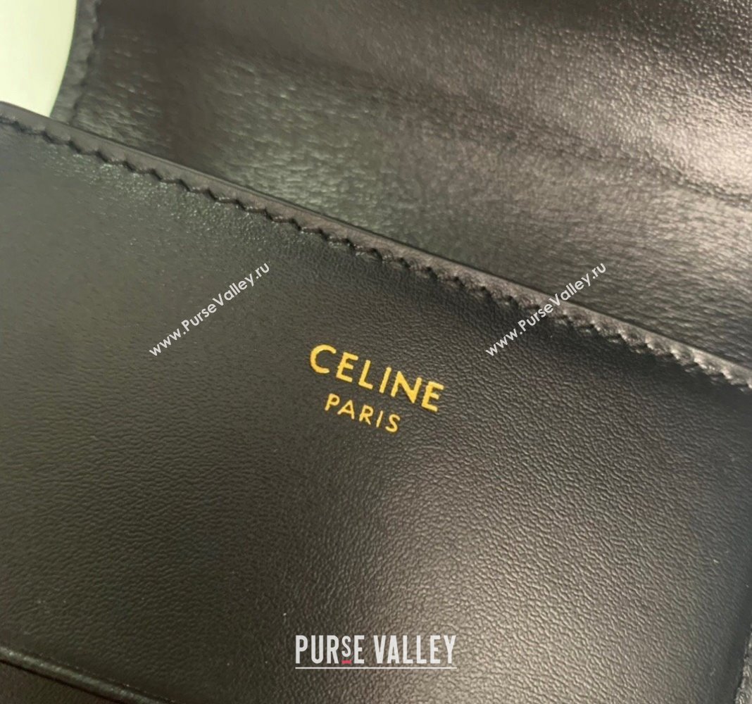 Celine Triomphe Compact Wallet with Coin in Shiny Calfskin Black 2024 10I653 (BL-240522070)