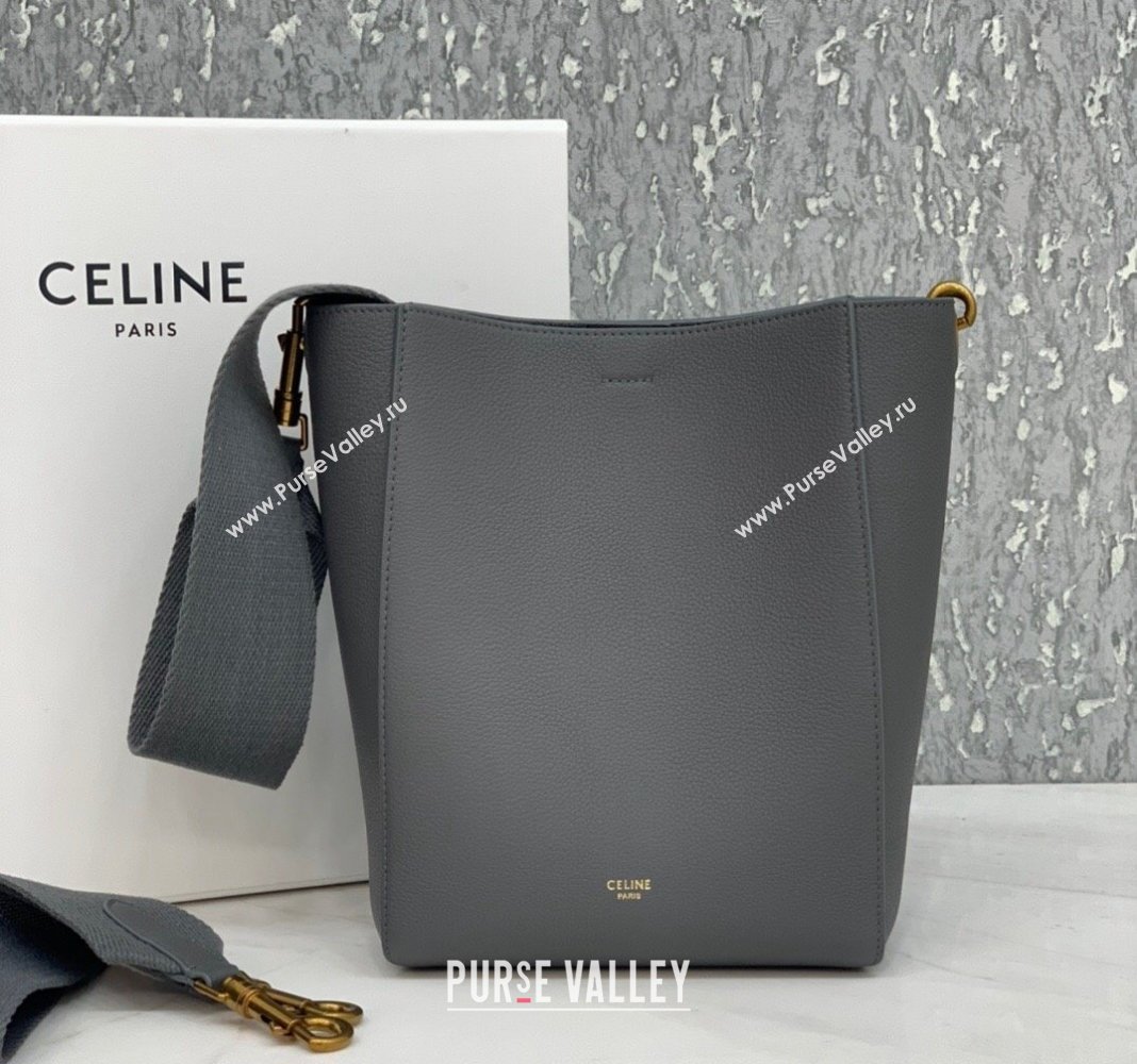 Celine Seau Sangle Small Bucket Bag in Supple Grained Calfskin Grey 2 2024 (BL-240522088)