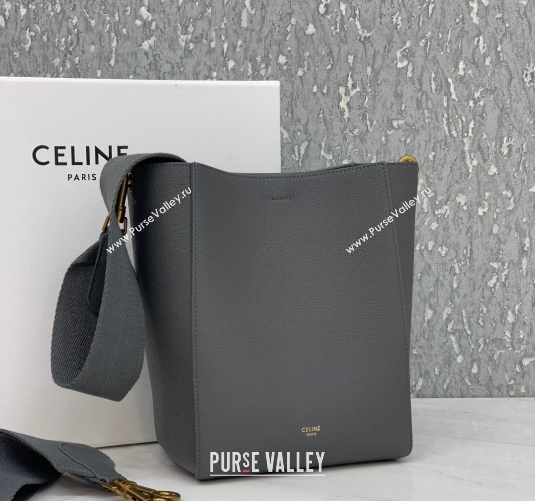 Celine Seau Sangle Small Bucket Bag in Supple Grained Calfskin Grey 2 2024 (BL-240522088)