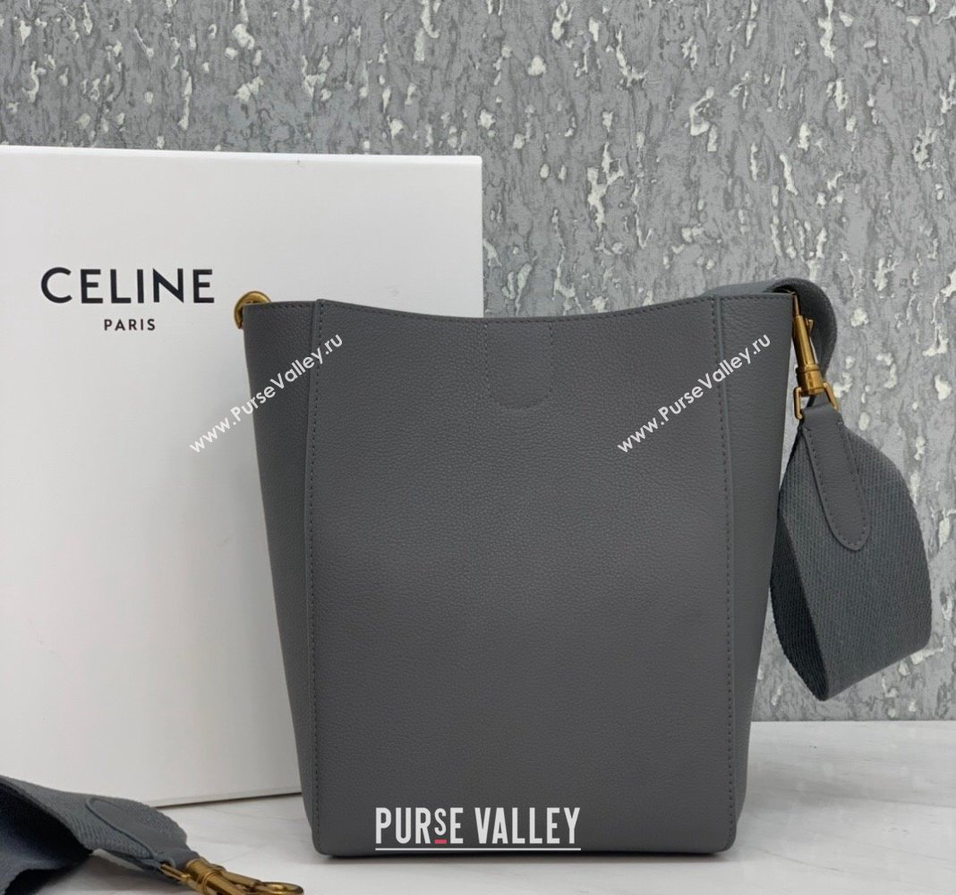 Celine Seau Sangle Small Bucket Bag in Supple Grained Calfskin Grey 2 2024 (BL-240522088)